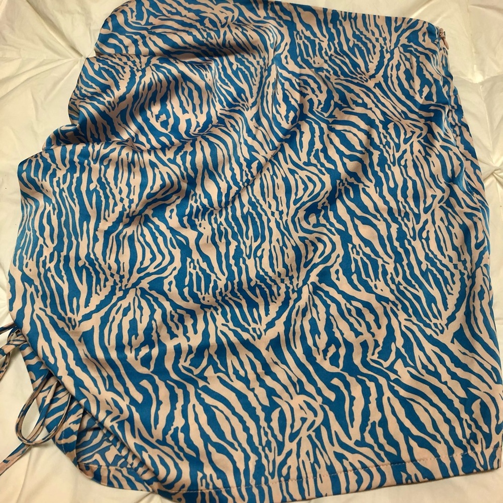 Women Zebra Print Drawstring Ruched Side Mini Skirt Bodycon Satin Skirt size M - Picture 7 of 8